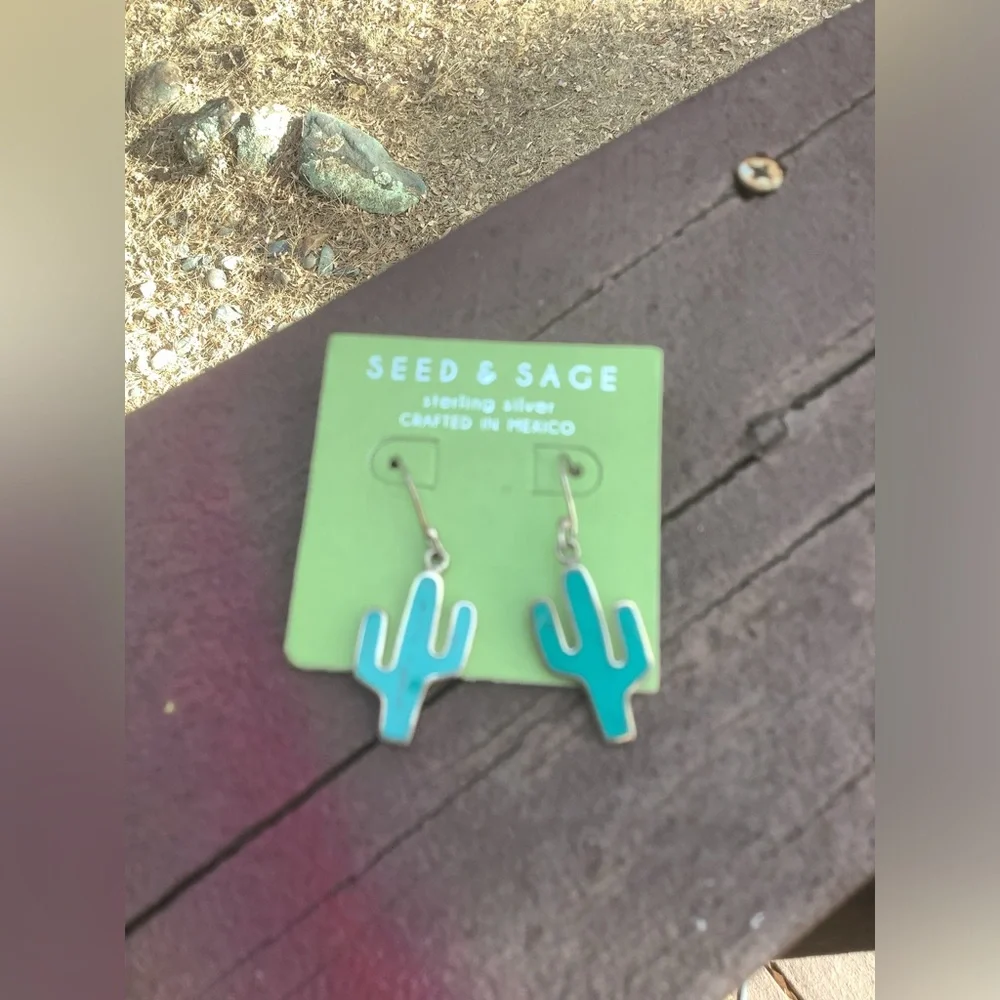 Teal Cactus Dangle Earrings